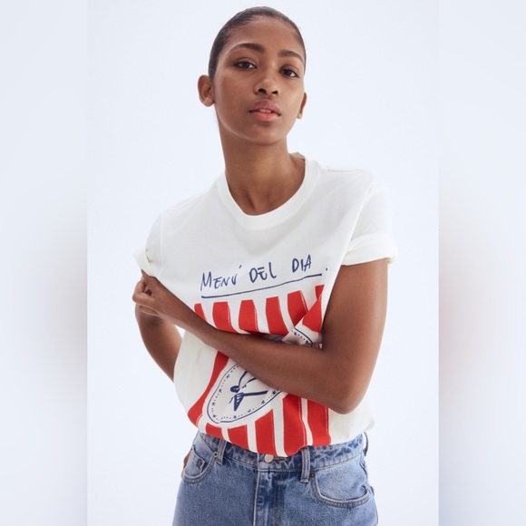 H&M White and Red Graphic Tee - Short Sleeve - Picture 3 of 10